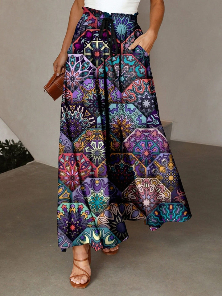 Damen Maxirock mit buntem Mandala-Muster und seitlichen Taschen Drune