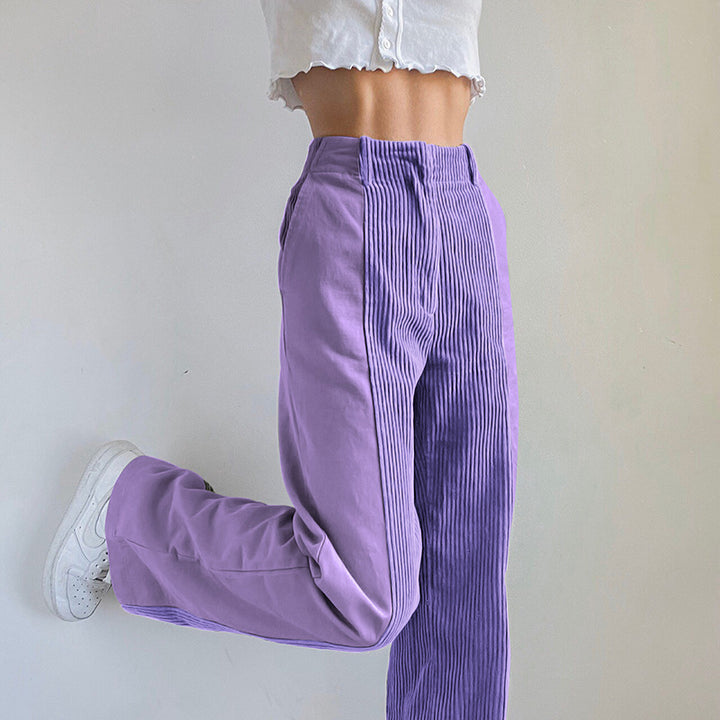 Damen Lässige Cordhose mit hohem Bund und geradem Schnitt Drune