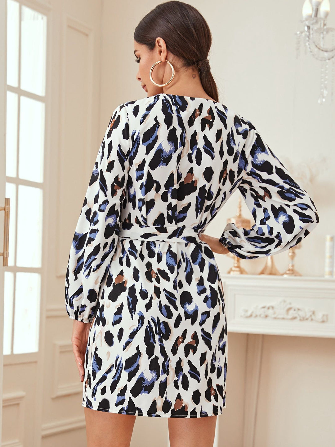 Damen Blusenkleid mit Tierdruck und tailliertem Gürtel Drune