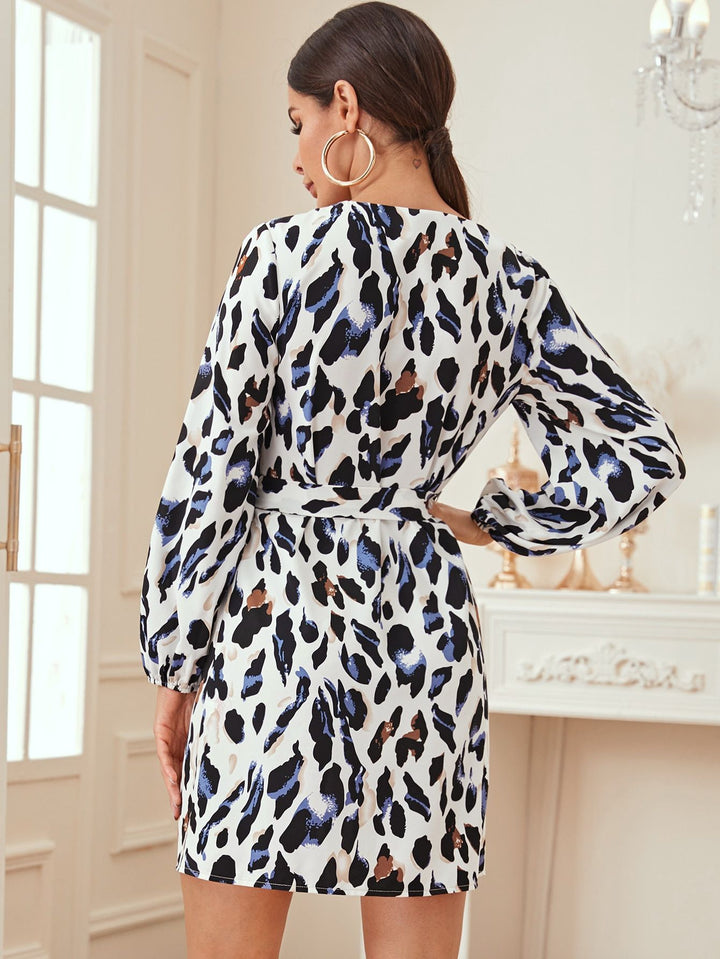 Damen Blusenkleid mit Tierdruck und tailliertem Gürtel Drune
