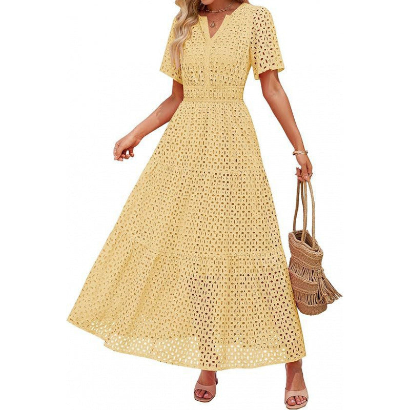 Damen Maxikleid mit gehäkeltem Muster Drune