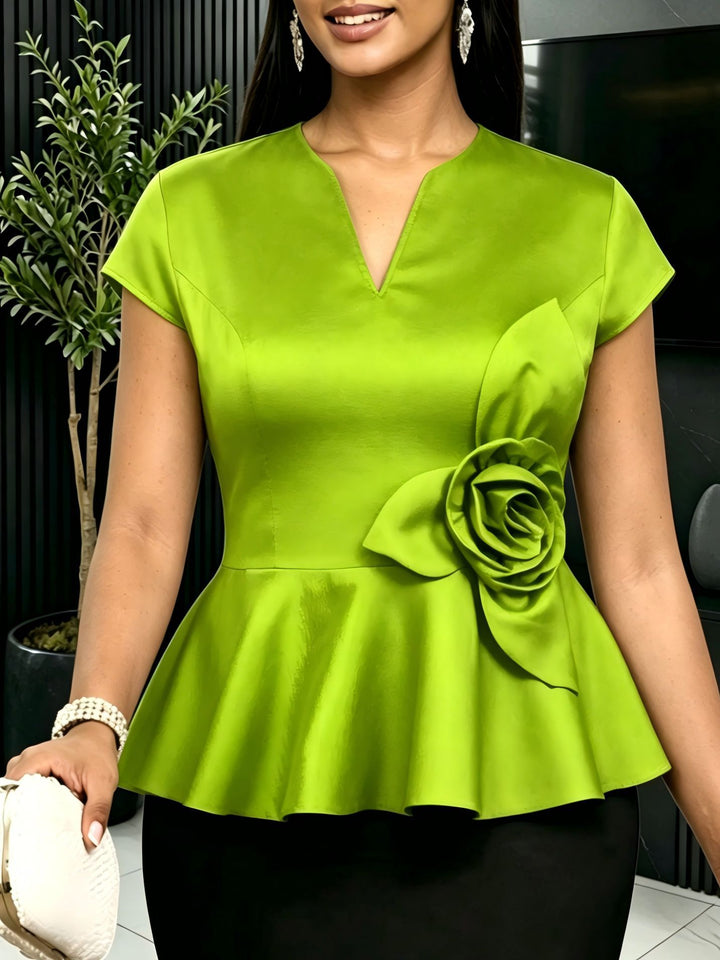 Damen elegantes Peplum-Oberteil mit floralem Detail Drune