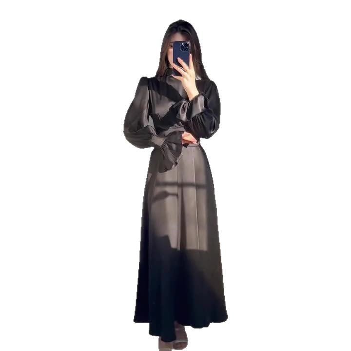 Damen Maxikleid mit weitem Ärmel und raffiniertem Schnitt Drune