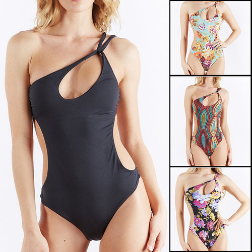 Damen Einteiliger Badeanzug mit asymmetrischem Cut-Out und floralem Design Drune