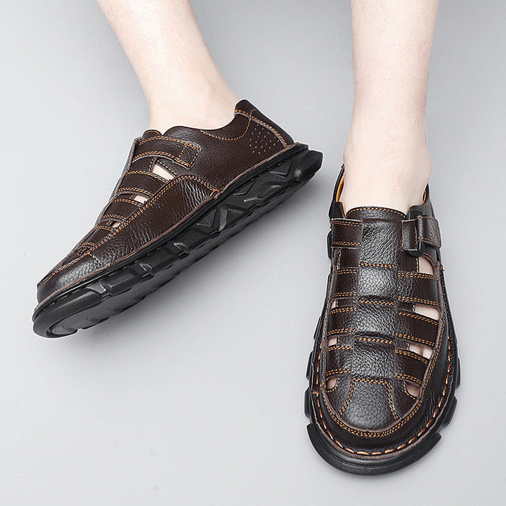 Herren offene Leder-Sandalen mit praktischem Klettverschluss und rutschfester Sohle Drune