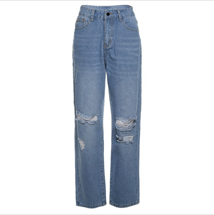 Damen lockere High-Waist Destroyed Jeans Drune