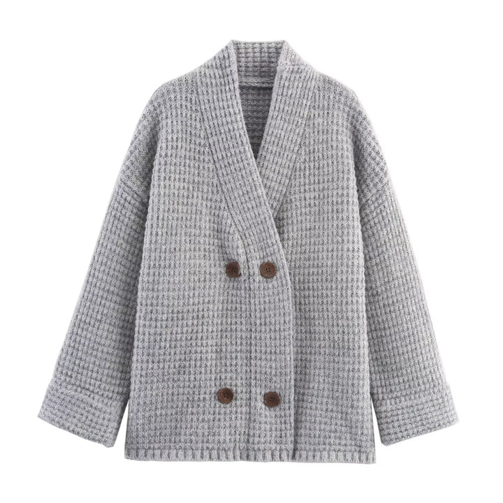 Damen lässige oversized Strickjacke mit doppelter Knopfleiste und bequemem Schnitt Drune