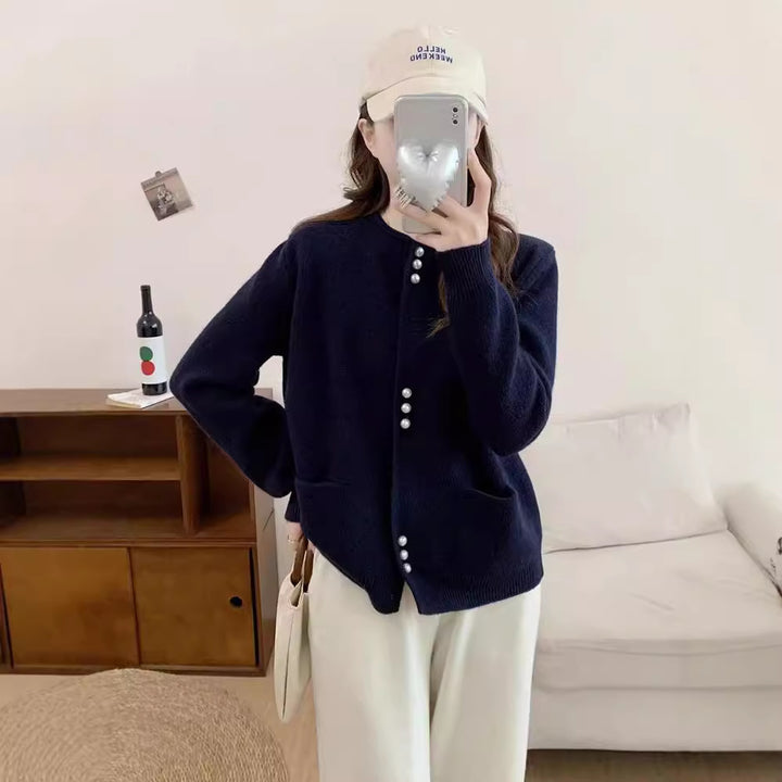 Damen Strickjacke mit eleganten Perlenknöpfen Drune