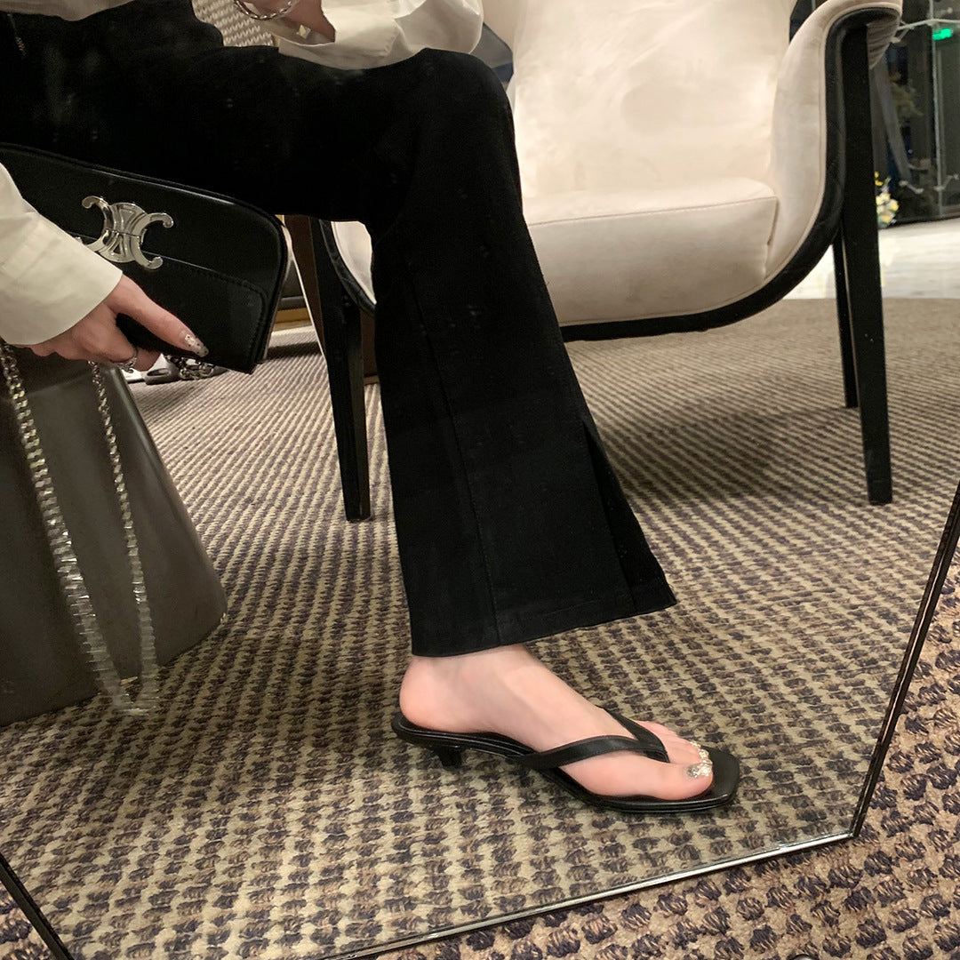 Damenschuhe Elegante Niedrige Blockabsatz Rutschen Sandalen Drune