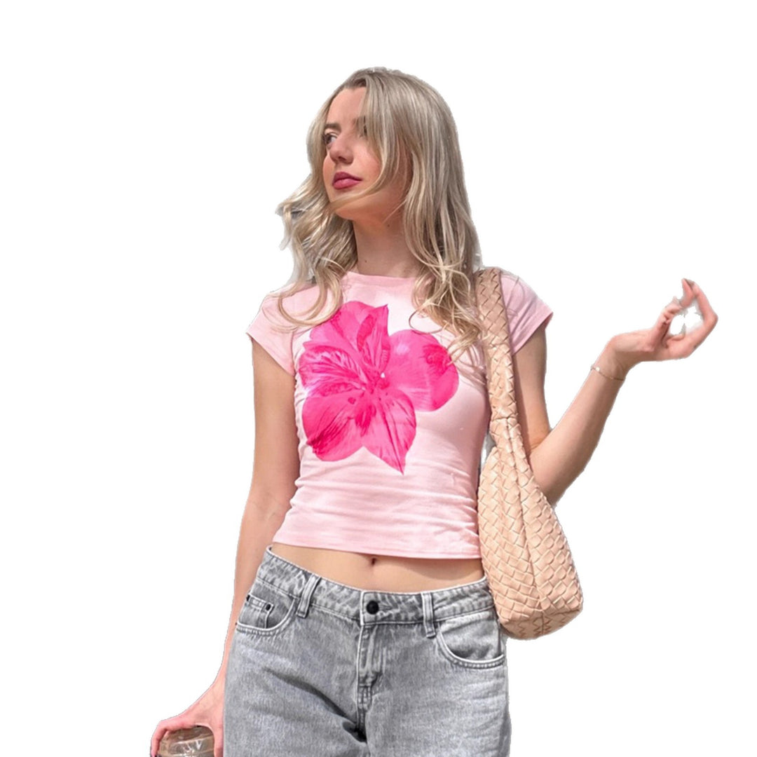 Damen T-Shirt mit floralem Druck und figurbetontem Schnitt Drune