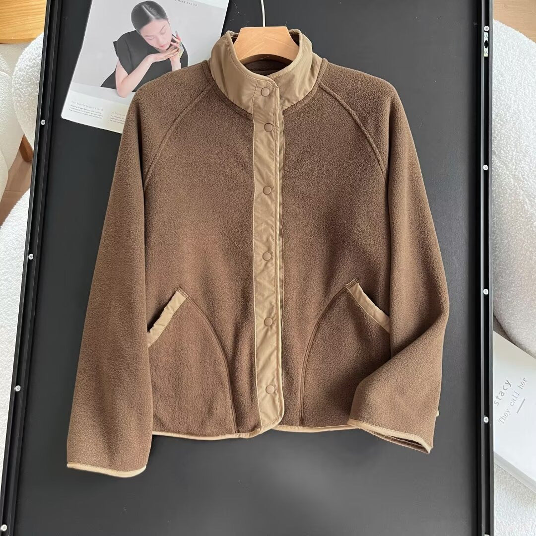 Damen kuschelige Fleece-Jacke mit elastischem Kragen und praktischen Taschen Drune