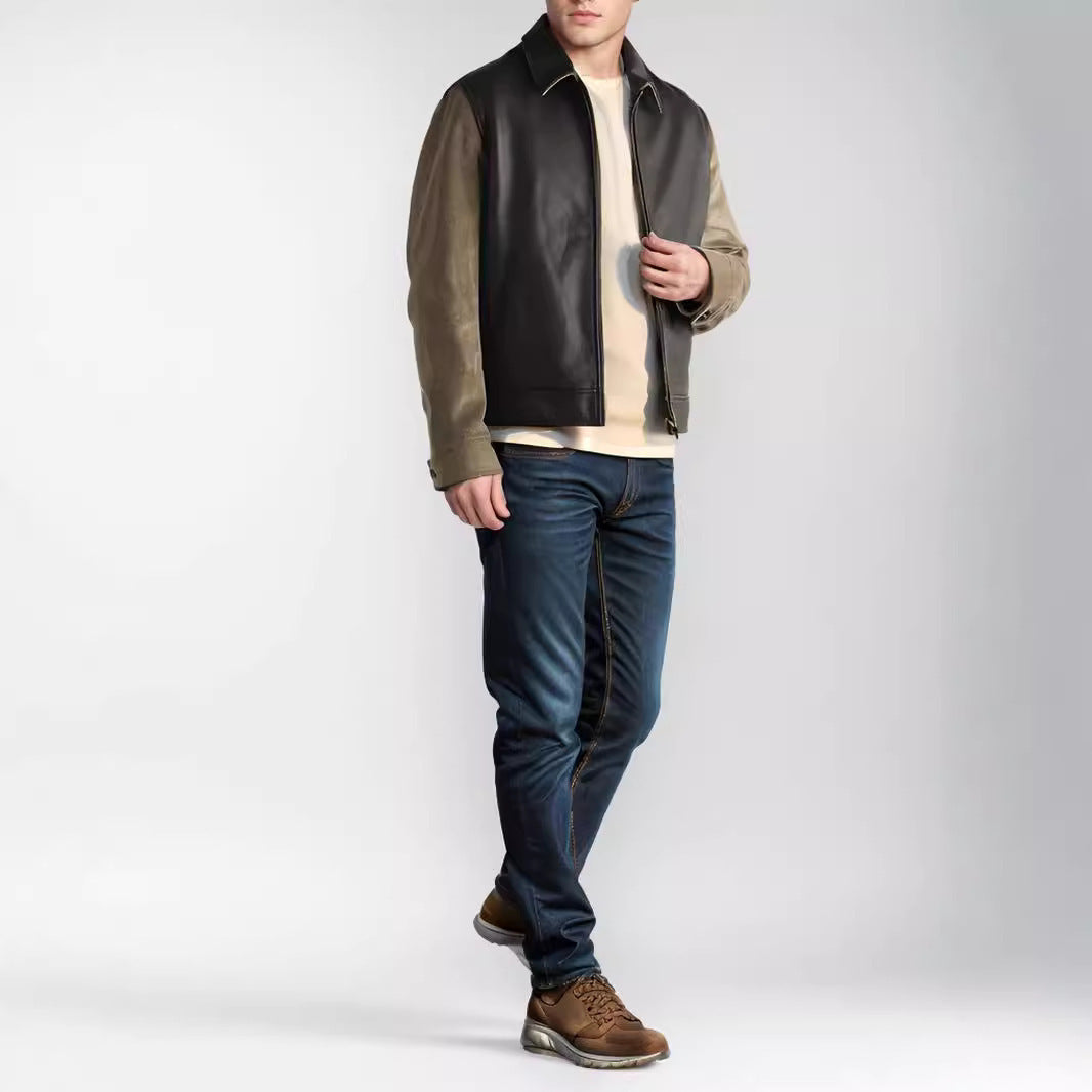 Herren modische Lederjacke mit Baumwollärmeln Drune