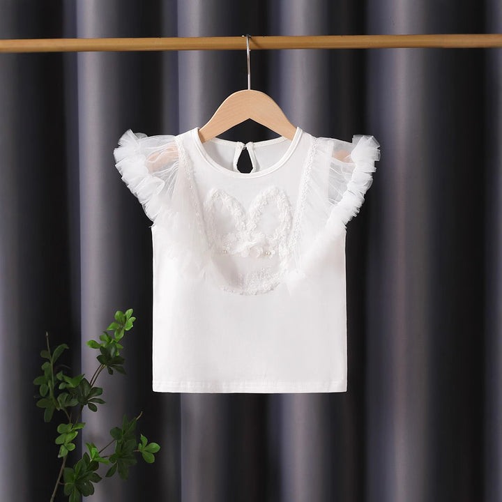 Mädchen T-Shirt mit luftigen Tüllärmel und besticktem Bunny-Motiv Drune