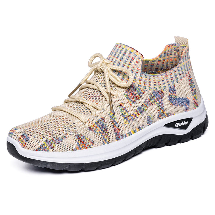 Damen nan gestrickter Sockensneaker mit Jacquard-Muster, elastischem Schaft, integrierter Schnürung und stoßdämpfender Profilsohle Drune