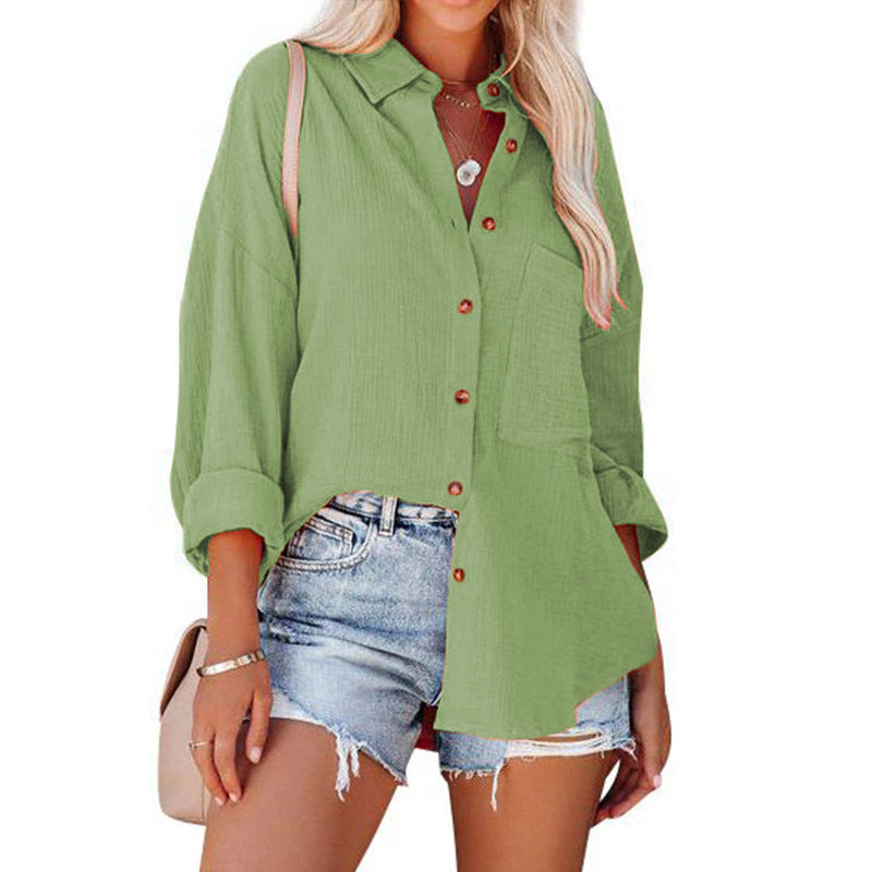 Damen lässige Bluse im Oversized Schnitt mit Knopfleiste und praktischen Taschen Drune