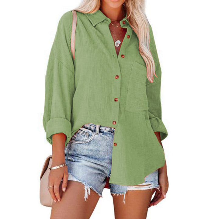 Damen lässige Bluse im Oversized Schnitt mit Knopfleiste und praktischen Taschen Drune