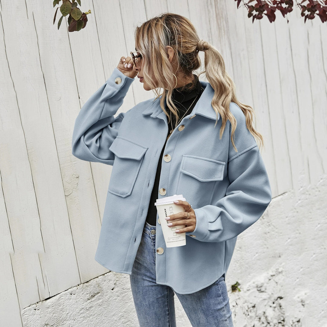 Damen elegante Oversized Jacke mit aufgesetzten Taschen und modischem Kragen Drune