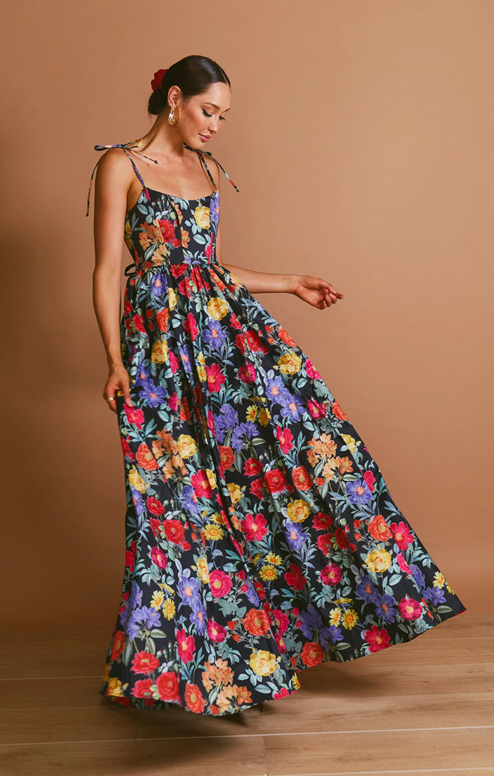 Damen Maxi-Langarmkleid mit floralem Muster und Rüschendetails Drune