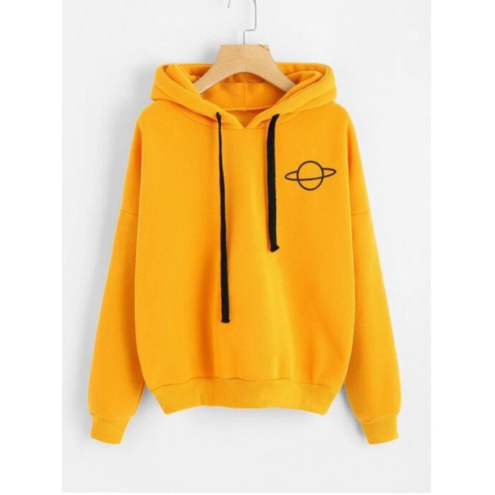 Damen Kapuzenpullover mit kreativem Planeten-Design und Kängurutasche Drune