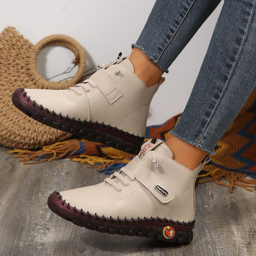 Damen nan stylishe knöchelhohe Komfort-Stiefelette mit Klettverschluss und handgenähter Ziernaht Drune