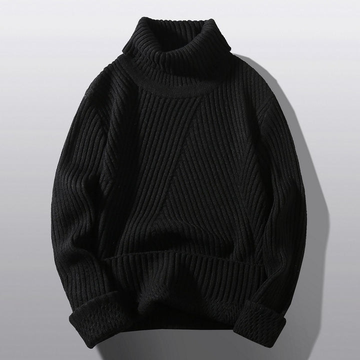 Herren nan strukturierter Rollkragenpullover mit diagonaler Rippstruktur und schlanker Passform Drune