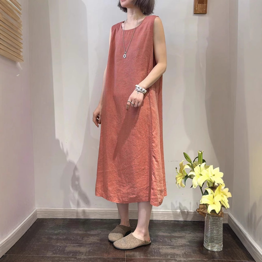 Damen Ärmelloses Leinen Shift Kleid Drune