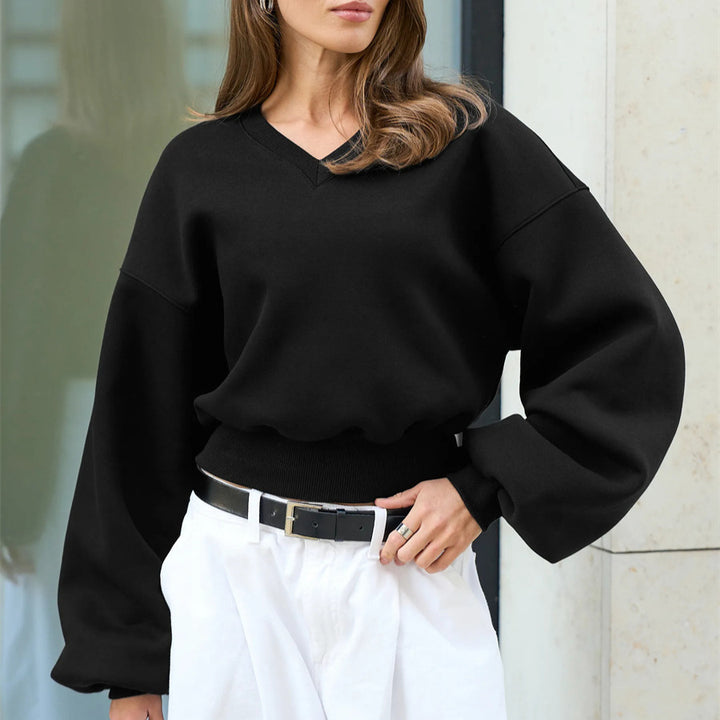 Damen Modischer Oversized-Sweater mit V-Ausschnitt und weiten Ärmeln Drune