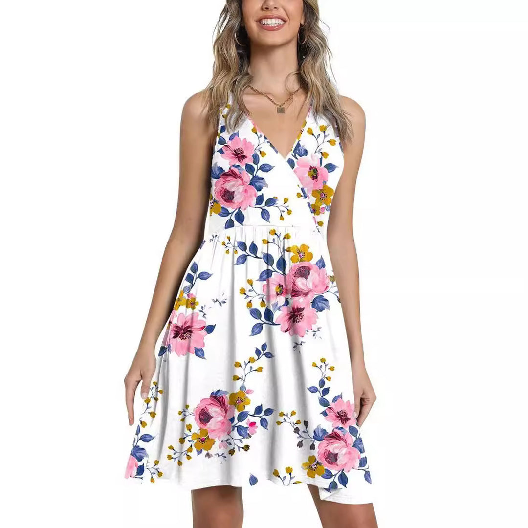 Damen Blumenkleider mit A-Linien Silhouette und V-Ausschnitt Drune