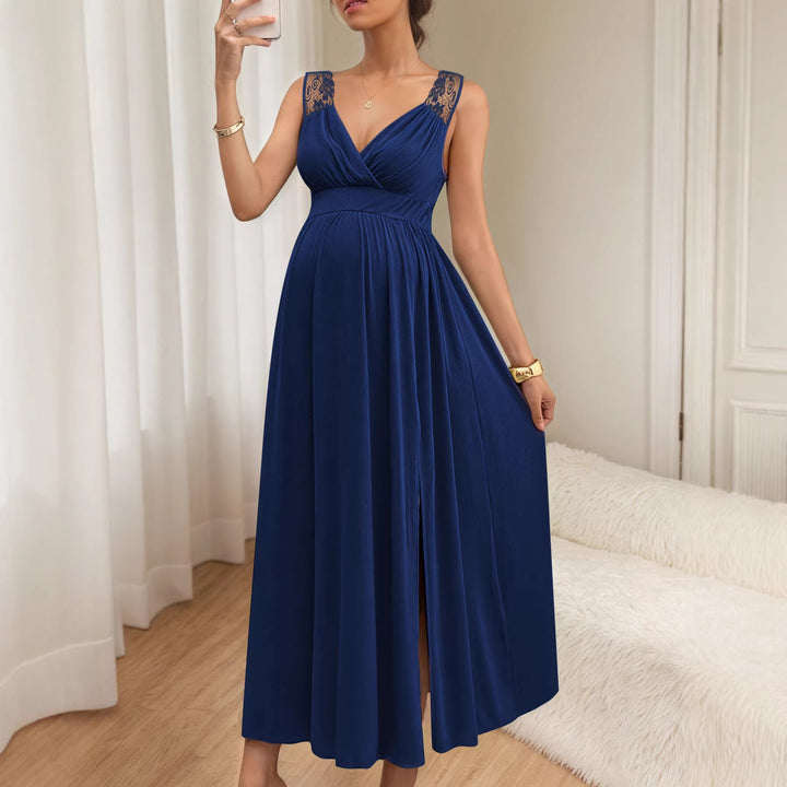 Damen Elegantes Maxikleid mit Spitzenakzenten und fließendem Rock Drune