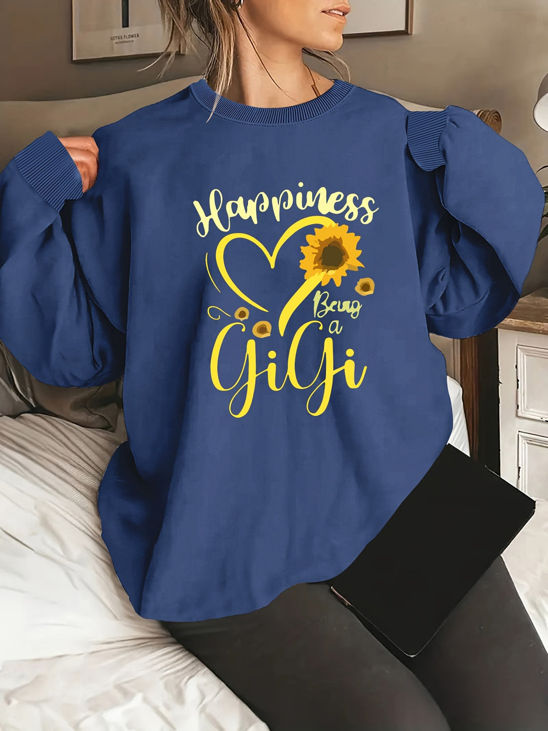 Damen Sweatshirt mit voluminösen Ärmeln und fröhlichem Motiv Drune