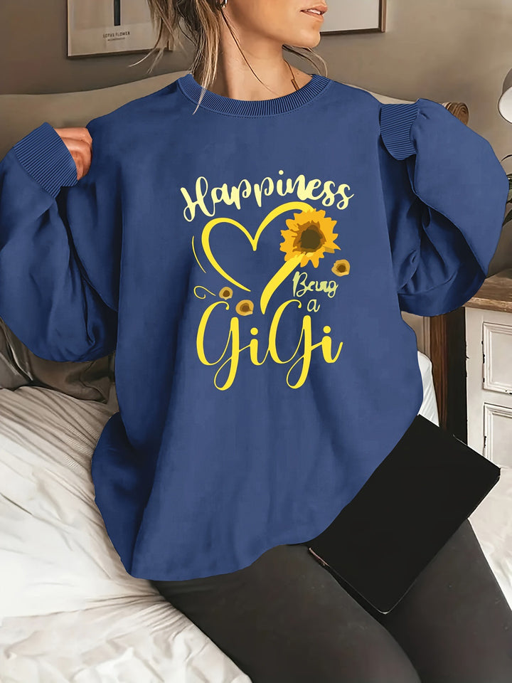 Damen Sweatshirt mit voluminösen Ärmeln und fröhlichem Motiv Drune