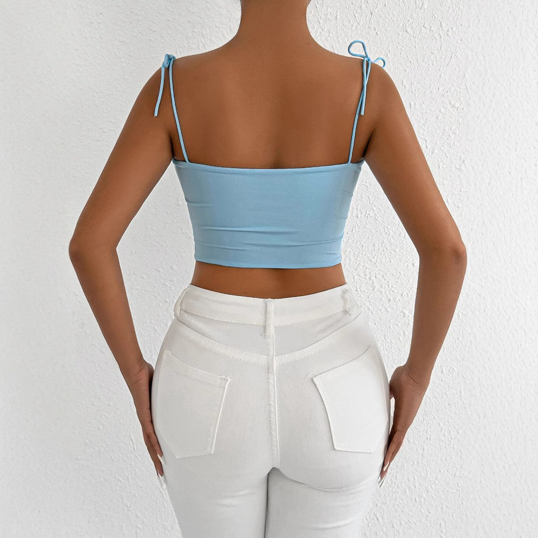 Damen Crop-Top mit Raffungen und verstellbaren Trägern Drune