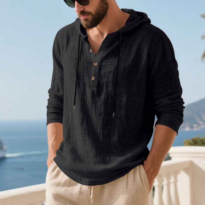Herren lässiges Kapuzenshirt aus weichem Baumwollmix mit Knopfleiste und praktischen Taschen Drune