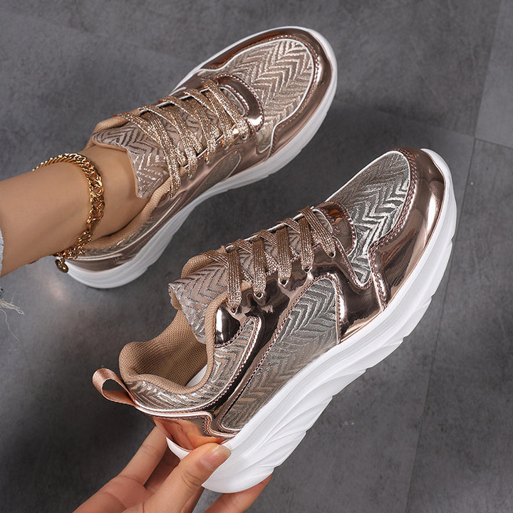 Damen nan glamouröser auffälliger Sneaker mit Glitzerpaneelen jacquardgewebtem Obermaterial und ergonomischer Wellenlaufsohle Drune