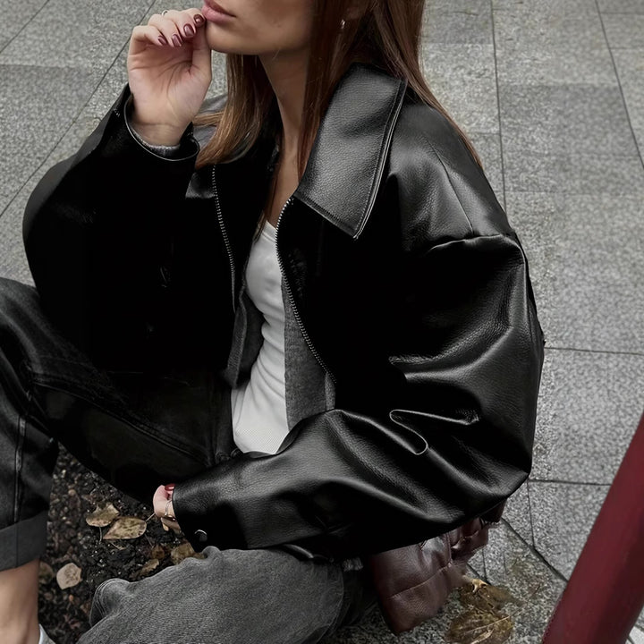 Damen modische Lederjacke im Vintage-Stil mit hochwertiger Textur Drune