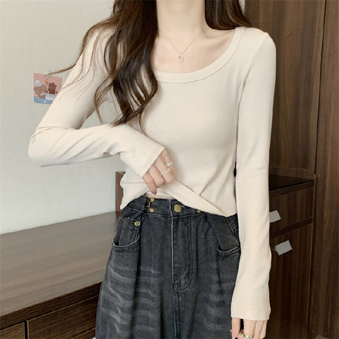 Damen figurbetontes Langarmshirt mit weitem Ausschnitt Drune