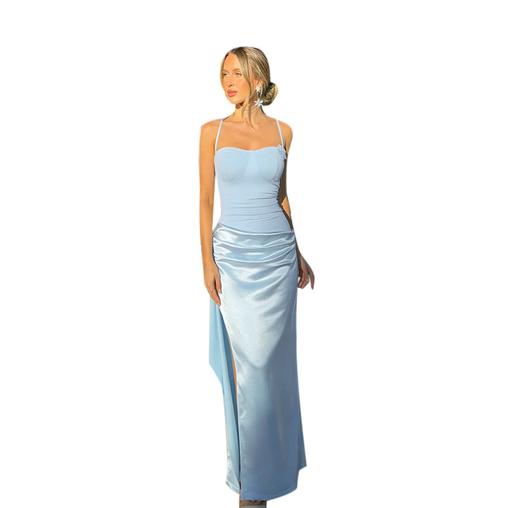 Damen Elegantes Satin-Maxikleid mit seitlichem Schlitz Drune