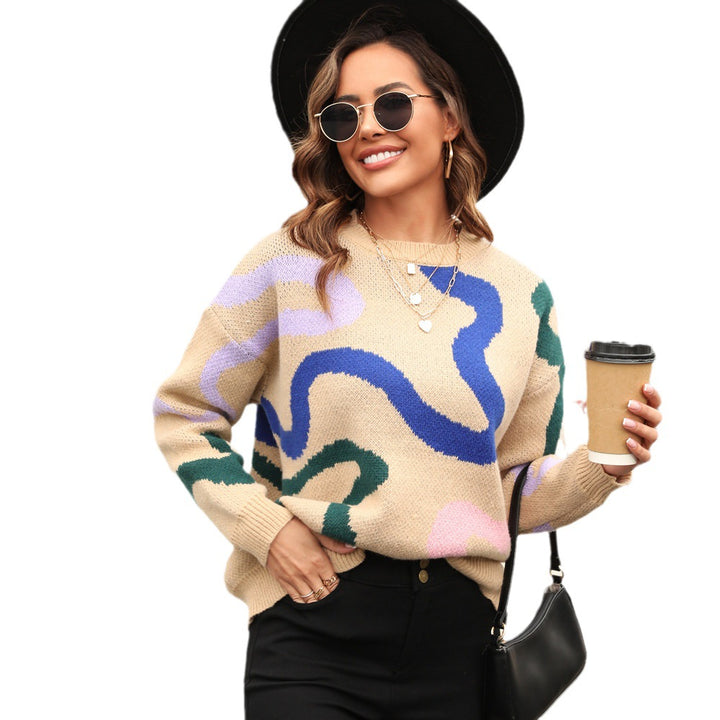 Damen modischer Strickpullover mit abstrakten Mustern und weichem Material Drune