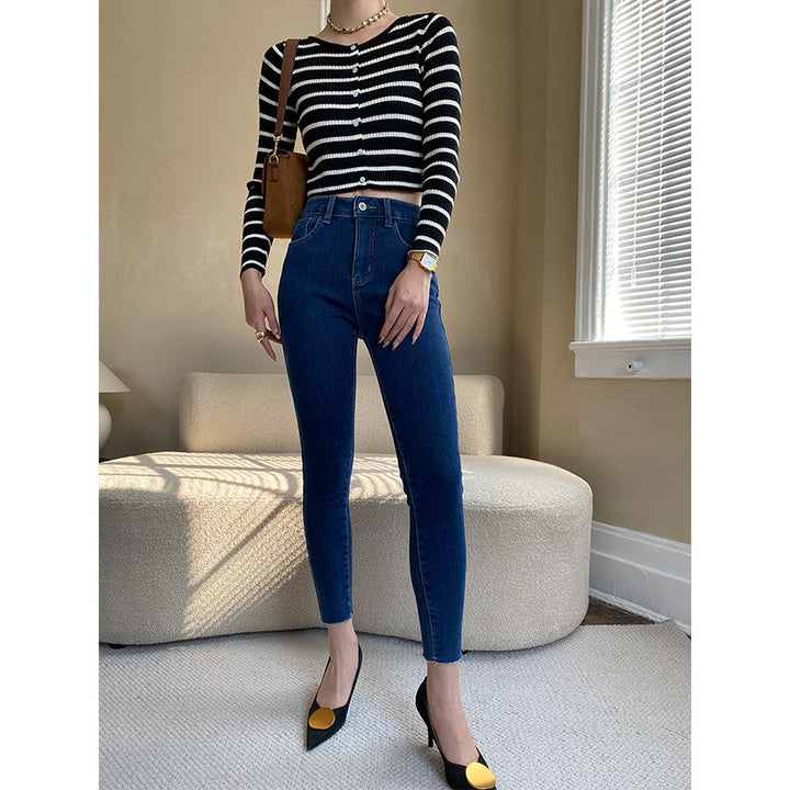 Damen Figurbetonte Jeans mit hohem Bund Drune
