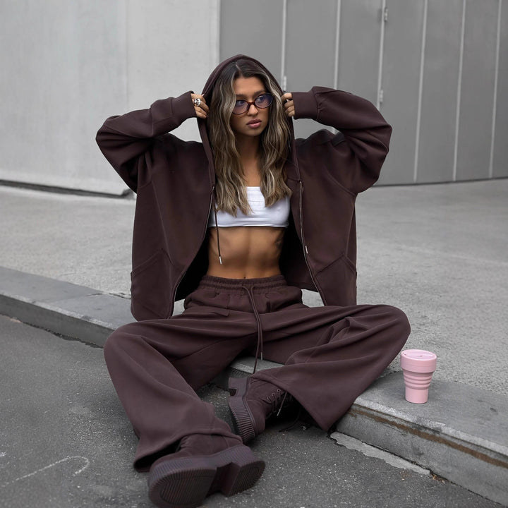 Damen nan oversized Kapuzenjacke mit Reißverschluss und Kängurutasche Drune