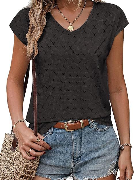 Damen V-Ausschnitt Kurzarmshirt mit strukturiertem Design Drune