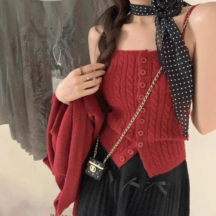 Damen Strickset mit Knopfleiste und lässigem Design Drune