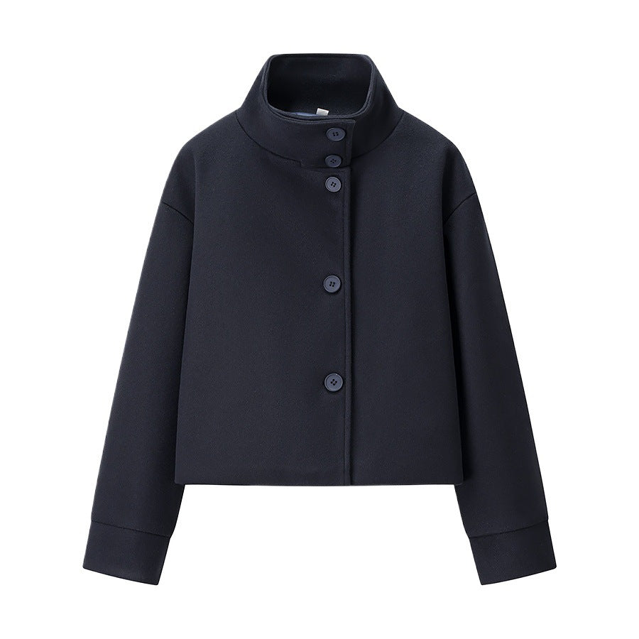 Damen modische Übergangsjacke mit hohem Kragen und Knopfdetails Drune
