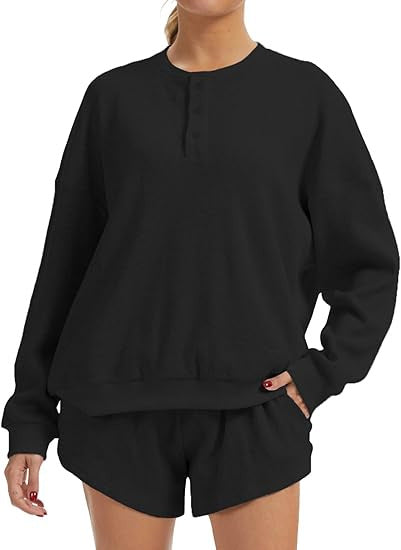 Damen Lässiger Oversized Pullover und Shorts Set Drune