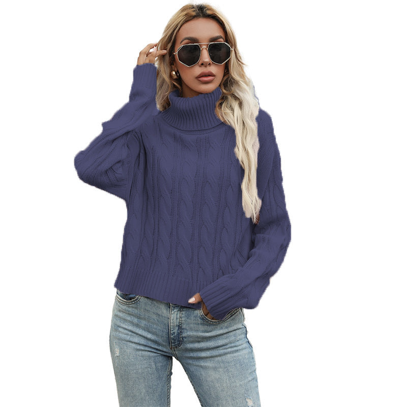 Damen Grobstrickpullover mit hohem Kragen und strukturiertem Zopfmuster Drune