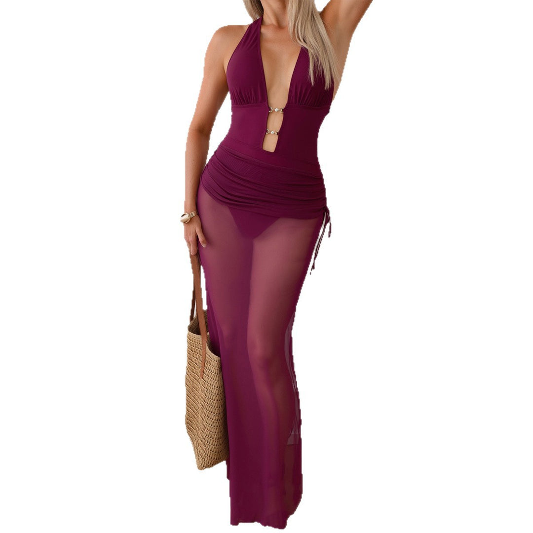 Damen Maxikleid mit tiefem V-Ausschnitt und Seitenschlitzen Drune