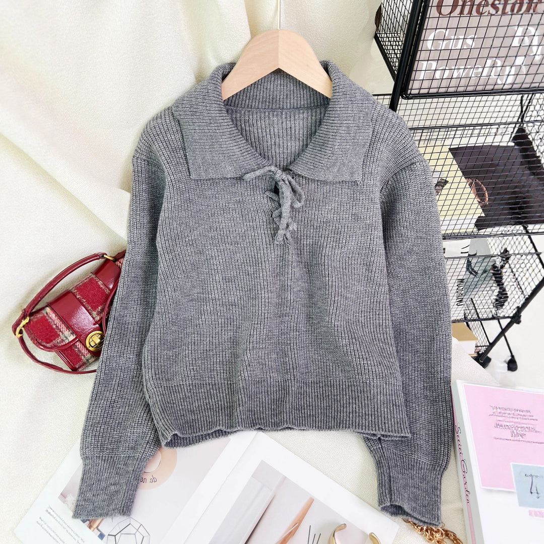 Damen lässiger Pullover mit Polokragen und Kordelzug Drune