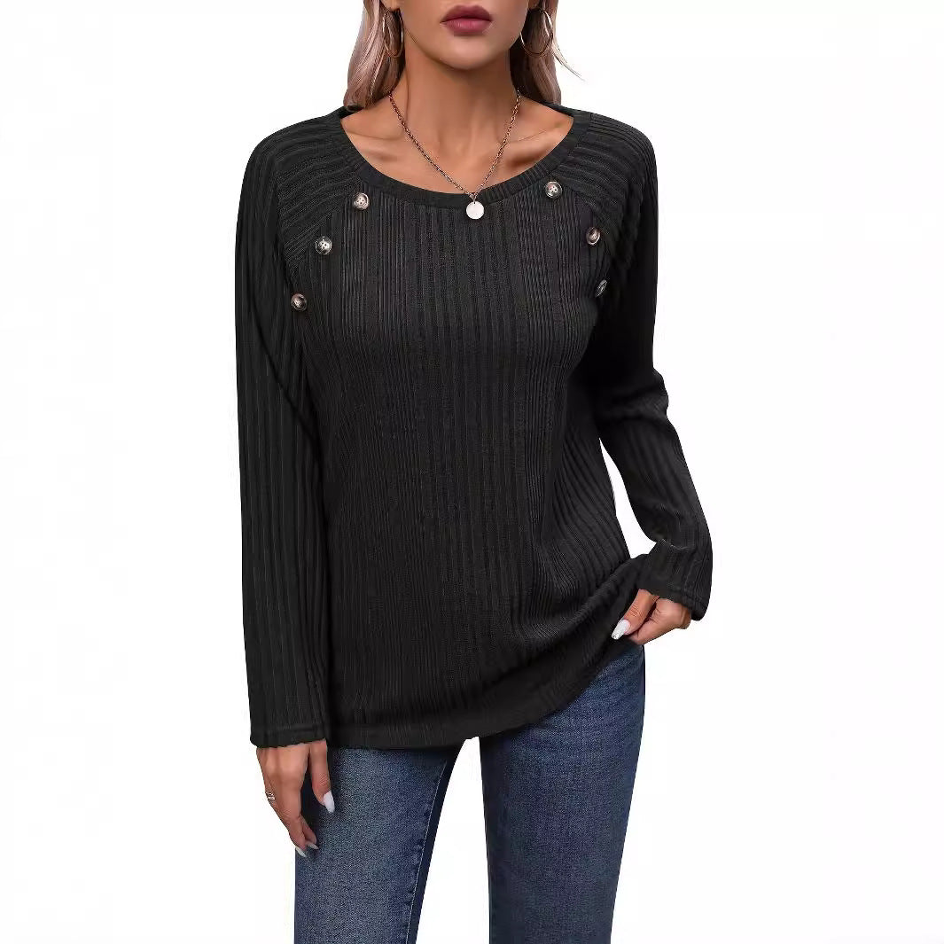 Damen Strickoberteil mit modischem Rippendesign und dekorativen Knopfdetails Drune