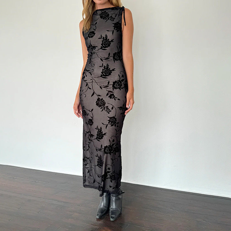 Damen Maxikleid mit floraler Spitzenverzierung und figurbetonter Silhouette Drune