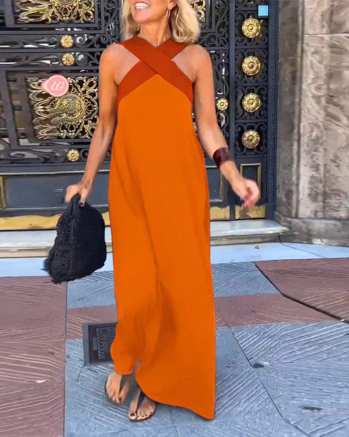 Damen Maxikleid mit modernem X-Trägerdesign Drune